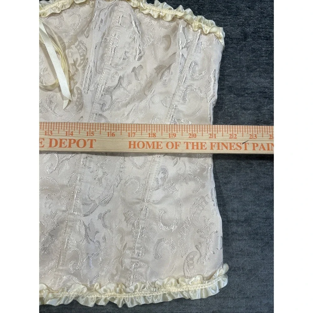 Ivory Brocade Corset Bustier 5XL Lace Up Ruffle Bridal Lingerie‎ Coquette Top